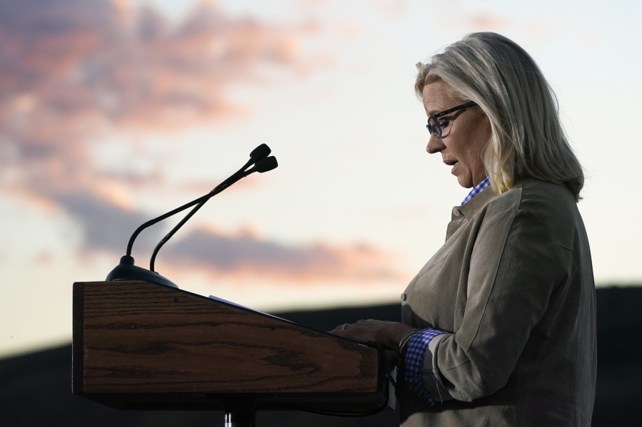 FILE - Rep. Liz Cheney, R-Wyo., speaks Aug. 16, 2022, at a primary Election Day gathering in Jackson, Wyo. Cheney lost to Republican opponent Harriet Hageman in the primary. Cheney is openly considering a presidential run. But in the days since she lost her Wyoming congressional primary, would-be supporters have expressed skepticism about a White House bid. (AP Photo/Jae C.
