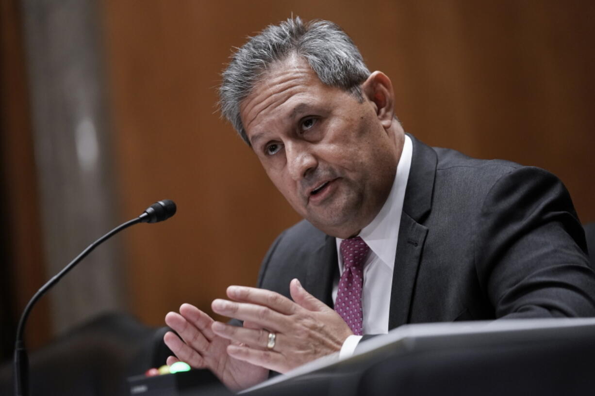 Michael Carvajal, director of the Federal Bureau of Prisons, testifies as the Senate Permanent Subcommittee On Investigations holds a hearing on charges of corruption and misconduct at the U.S. Penitentiary in Atlanta, at the Capitol in Washington, Tuesday, July 26, 2022. (AP Photo/J.