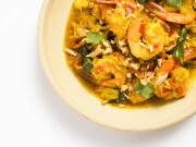 Stir-Fried Turmeric Shrimp With Shallots and Chilies.