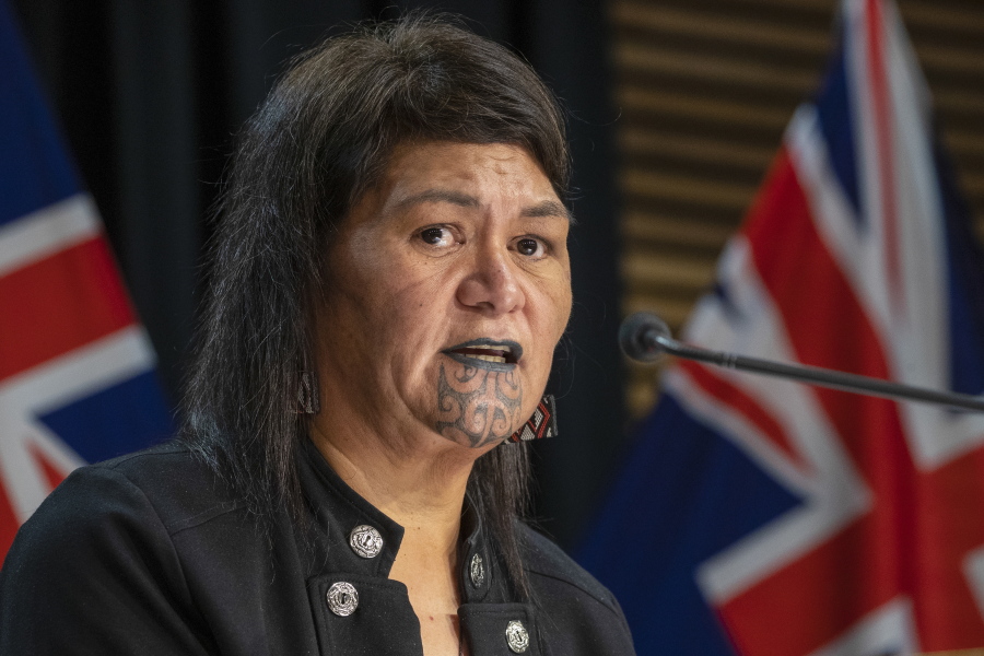 FILE - New Zealand Foreign Affairs Minister Nanaia Mahuta speak during the post-Cabinet press conference in Wellington, New Zealand, Monday, March 7, 2022. Exclusive documents obtained by The Associated Press show that New Zealand tax payers could bear the cost of millions of dollars to monitor the treatment of a soon to be extradited murder suspect to Shanghai.
