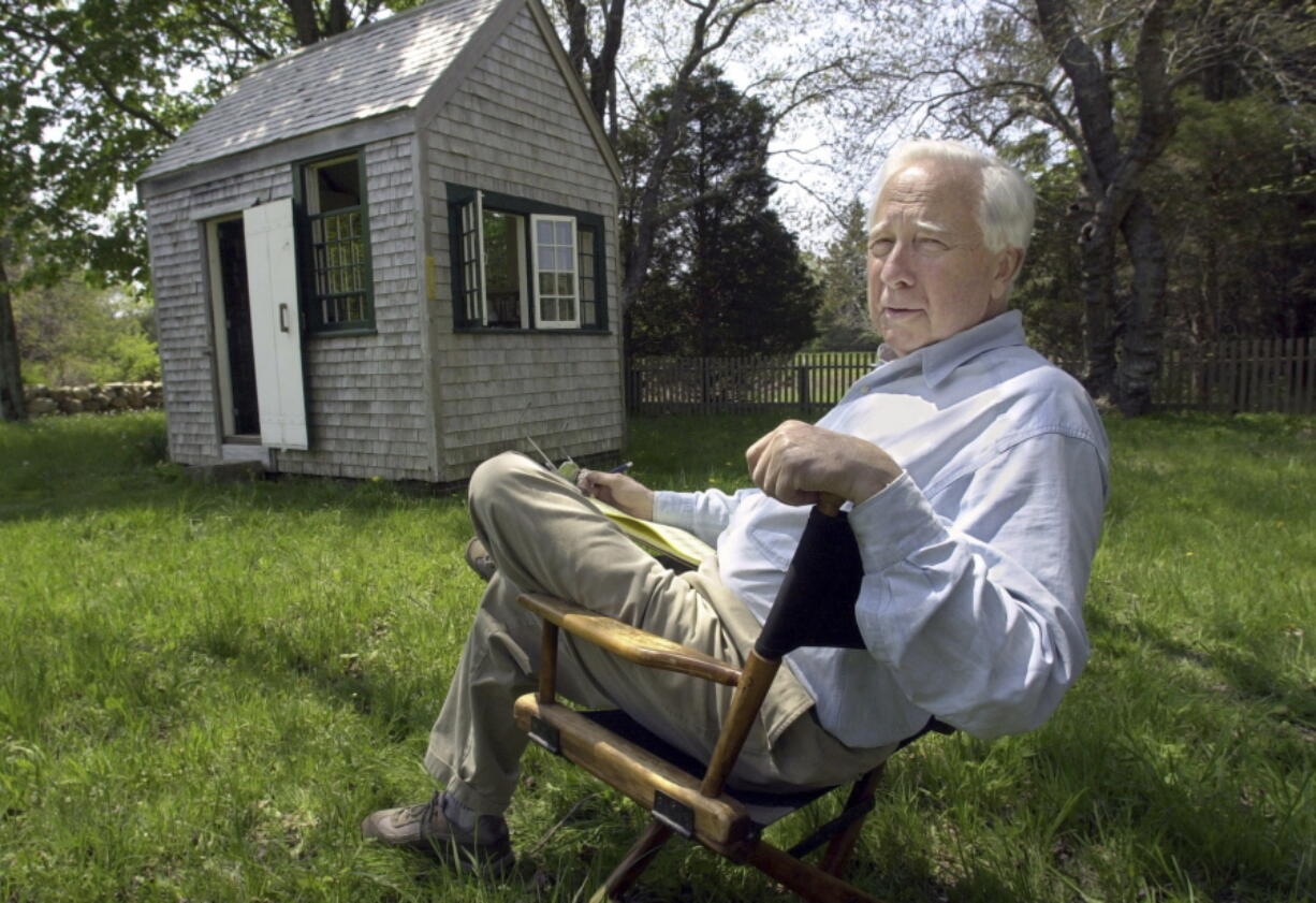 FILE - Writer and historian David McCullough appears at his Martha's Vineyard home in West Tisbury, Mass., on May 12, 2001. McCullough, the Pulitzer Prize-winning author whose lovingly crafted narratives on subjects ranging from the Brooklyn Bridge to Presidents John Adams and Harry Truman made him among the most popular and influential historians of his time, died Sunday in Hingham, Massachusetts. He was 89.