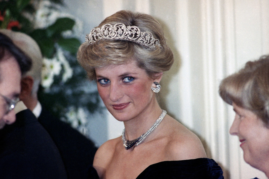 Britain's Diana, Princess of Wales, attends an evening reception given by the West German President Richard von Weizsacker in Bonn, Germany, on Nov. 2, 1987.
