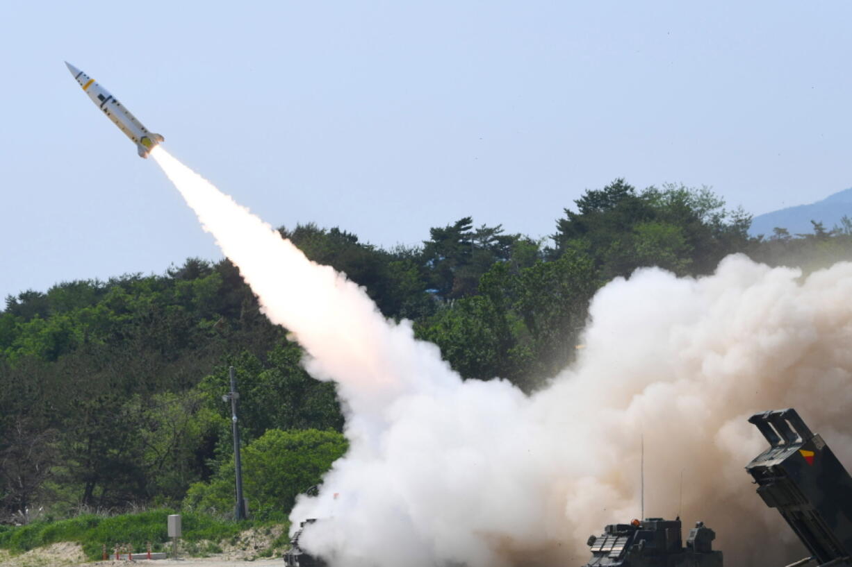 FILE - In this photo provided by South Korea Defense Ministry, a missile is fired during a joint training between U.S. and South Korea at an undisclosed location in South Korea, on May 25, 2022. The United States and South Korea will begin their biggest combined military training in years, starting Aug. 22, in the face of an increasingly aggressive North Korea, which has been ramping up weapons tests and threats of nuclear conflict against Seoul and Washington, the South's military said Tuesday, Aug. 16.