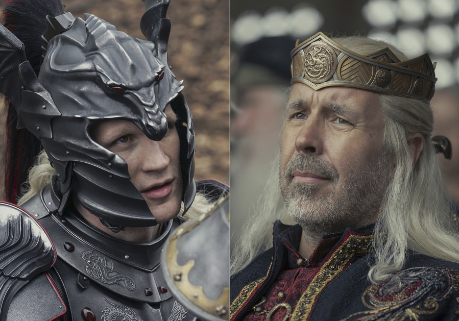 This combination of images released by HBO Max shows Matt Smith as Daemon Targaryen, left, and Prince Paddy Considine as King Viserys Targaryen in scenes from "House of the Dragon," a prequel to "Game of Thrones," premiering on Sunday.