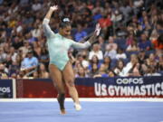 Jordan Chiles competes on the floor during the U.S. Gymnastics Championships Friday, Aug.