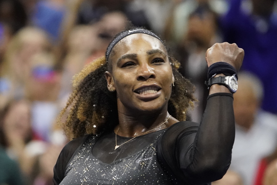 Serena Williams, of the United States, reacts after defeating Anett Kontaveit, of Estonia, during the second round of the U.S. Open tennis championships, Wednesday, Aug. 31, 2022, in New York.