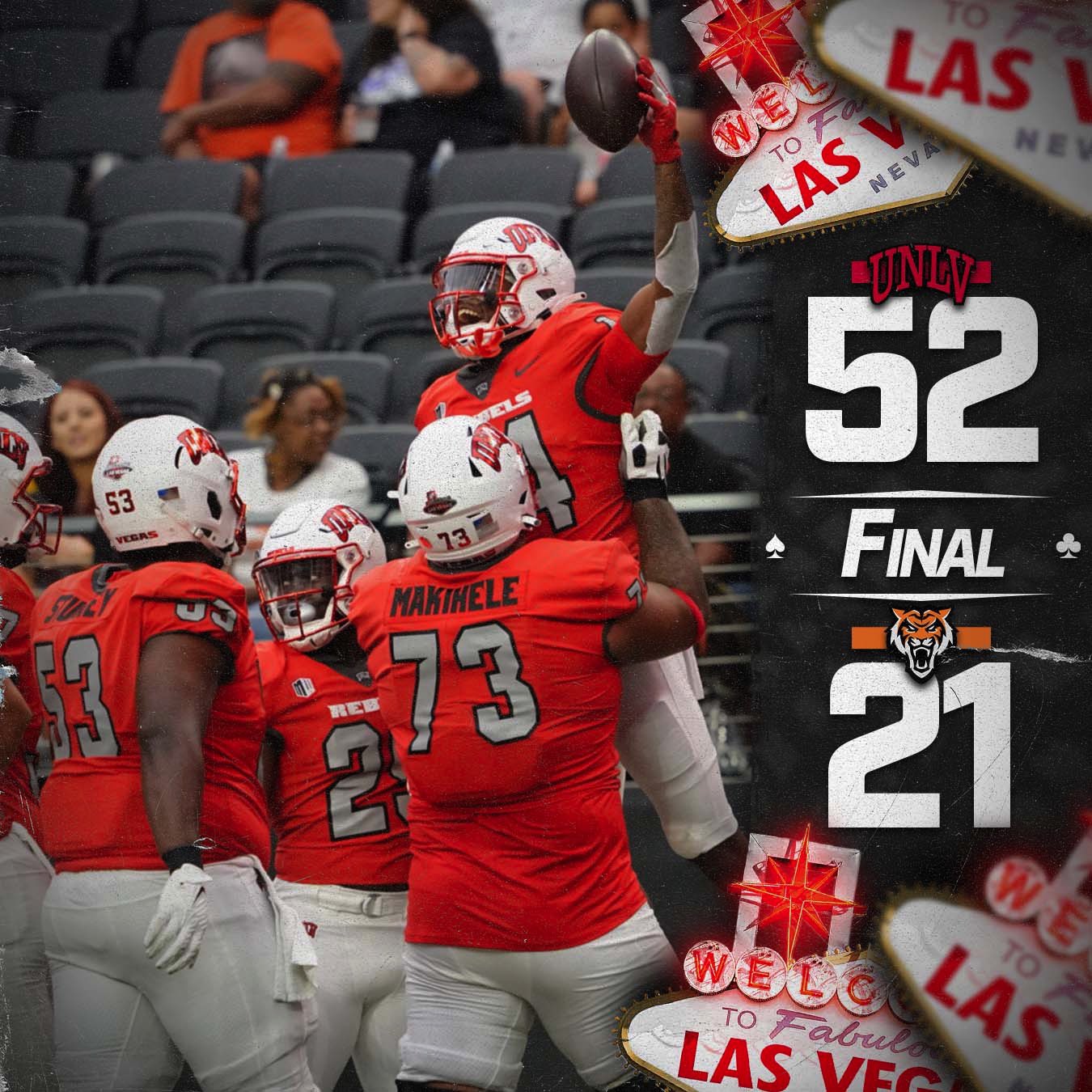 In this social media post by UNLV football, receiver Zyell Griffin celebrates catching a touchdown in a 52-21 win over Idaho State.