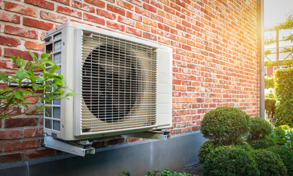 A heat pump is installed in a home.