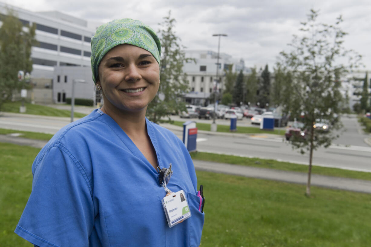 Stephanie Brown is a traveling nurse working at Providence Alaska Medical Center, photographed on Aug. 22, 2022.