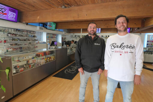 Brothers Chris, left, and Alex Shreeve at the Belltown location of their cannabis shop The Baker?(C)?(C). The cannabis industry is inherently a risky space, said Chris Shreeve.
