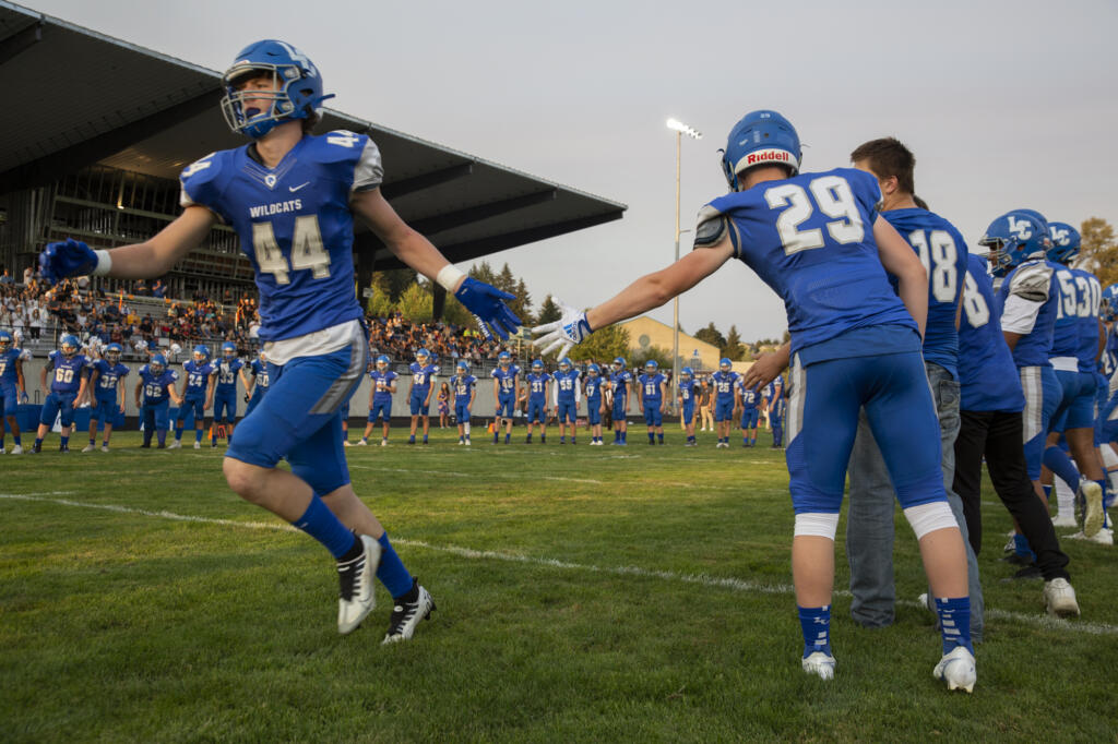 La Center starter Austin Nixon is introduced before a game against Hockinson at La Center High School, Friday, Sept. 2, 2022.