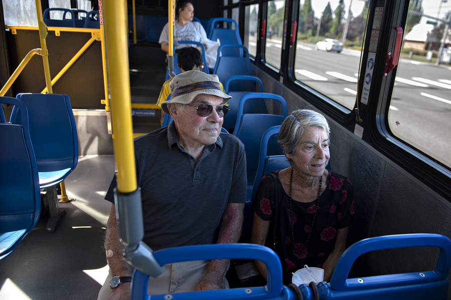 Dick Gill and his wife, Laura, hop on a C-Tran bus in southeast Vancouver to make their way around town on a recent morning. They share  one car, and they try to walk or use the bus as much as possible to get around.