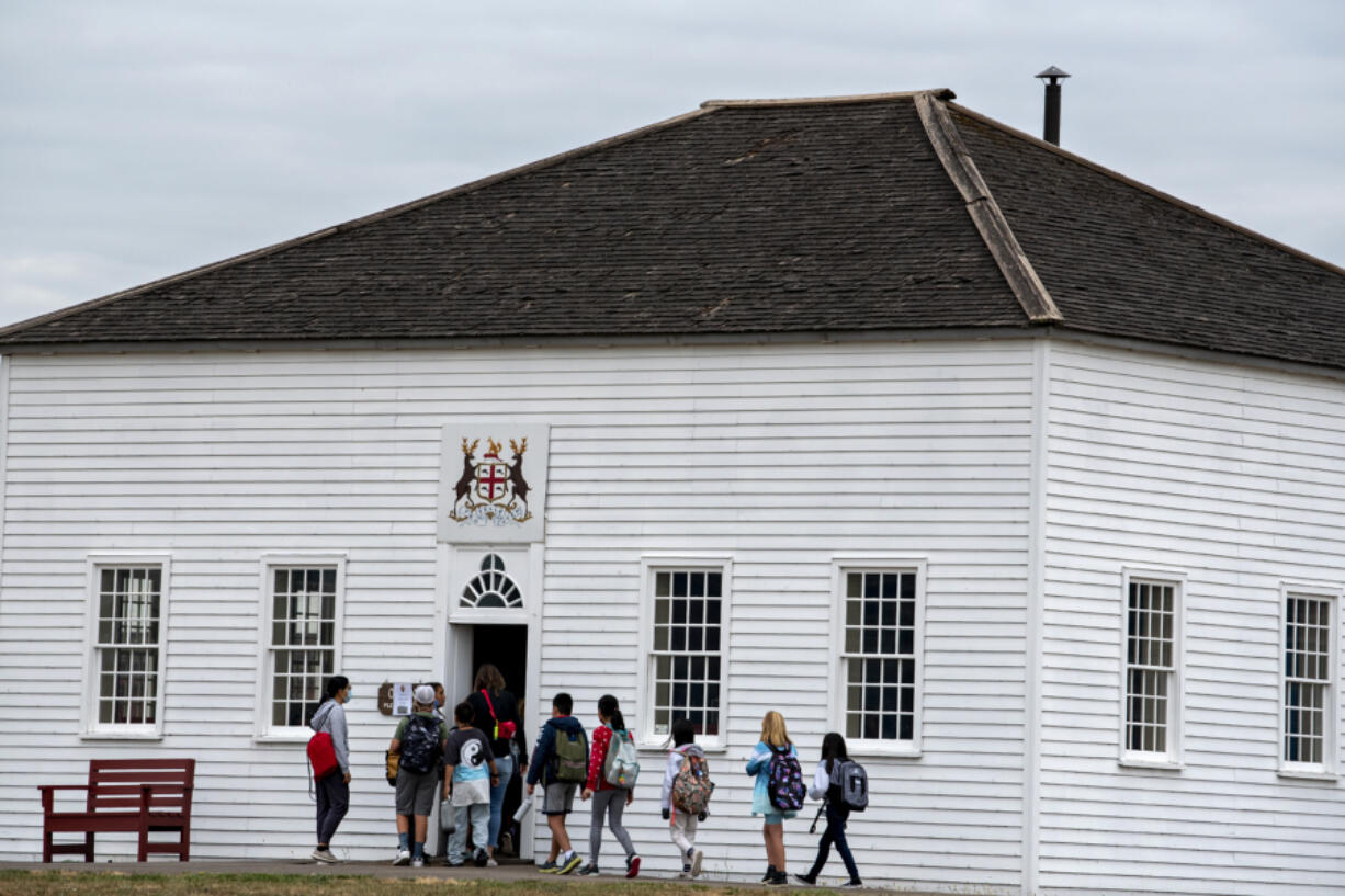 Students from Vancouver Innovation, Technology and Arts Elementary School visit Fort Vancouver National Historic Site on Tuesday morning.