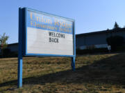A sign welcomes students on Monday at Union Ridge Elementary School in Ridgefield. Classes began after a tentative agreement was reached between the Ridgefield School district and the Ridgefield Education Association on Sunday evening.