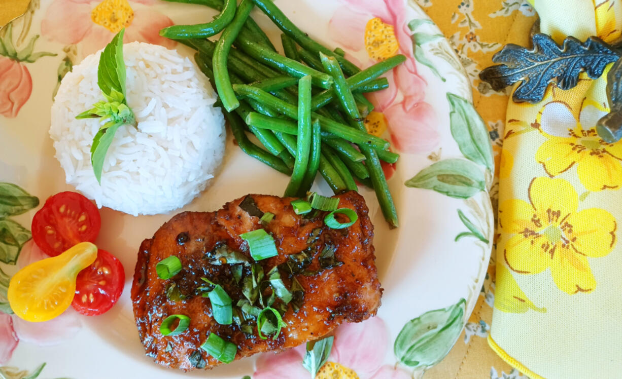 My stepmother, Kaye, was a little salty, a little sweet and loved a good meal. This piquant recipe for salmon filets with a honey-garlic sauce is in her honor.