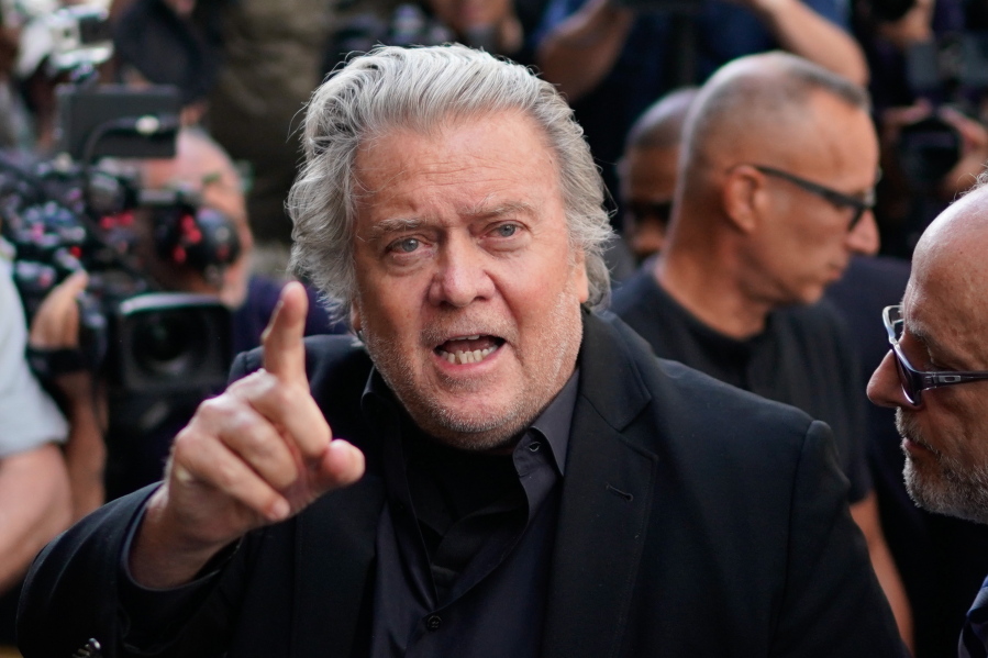 Former White House strategist Steve Bannon arrives at the Manhattan district attorney's office to surrender himself to New York authorities, Thursday, Sept. 8, 2022, in New York.