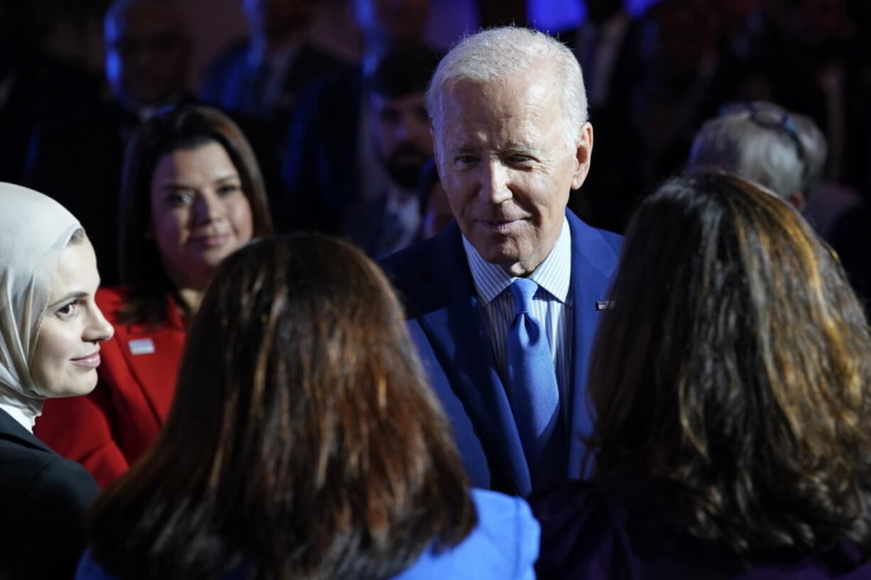 President Joe Biden greets people after speaking at the United We Stand Summit in the East Room of the White House in Washington, Thursday, Sept. 15, 2022.