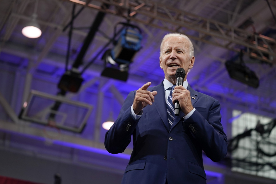 President Joe Biden speaks at the Arnaud C. Marts Center on the campus of Wilkes University, Tuesday, Aug. 30, 2022, in Wilkes-Barre, Pa.