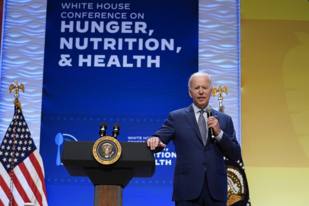 President Joe Biden speaks during the White House Conference on Hunger, Nutrition, and Health, at the Ronald Reagan Building, Wednesday, Sept. 28, 2022, in Washington.