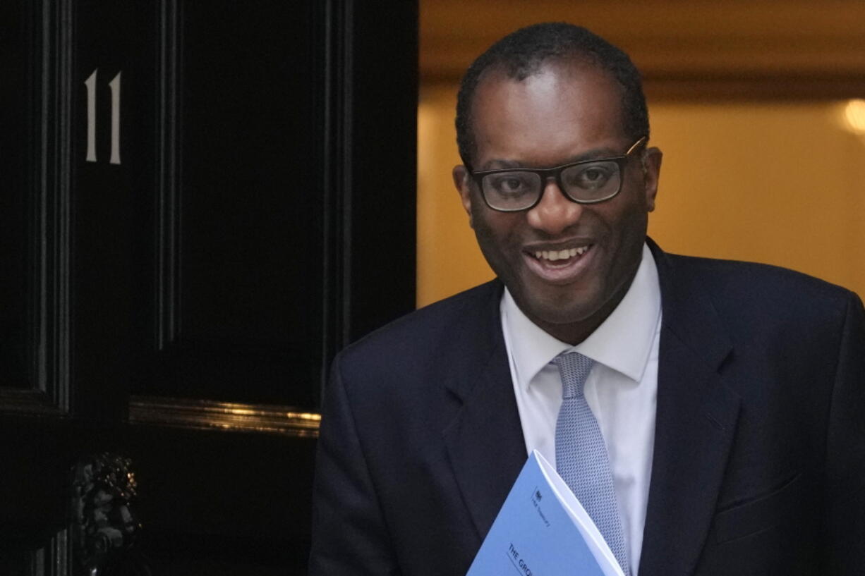 Britain's Chancellor Kwasi Kwarteng leaves 11 Downing Street in London, Friday, Sept. 23, 2022. The Chancellor will deliver a mini budget in parliament.