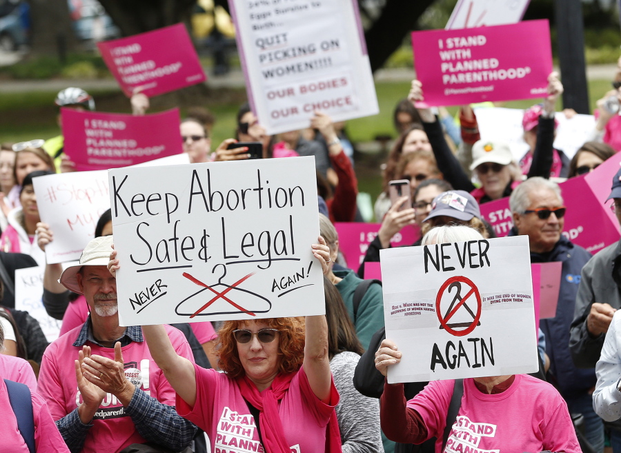 FILE - People rally in support of abortion rights at the state Capitol in Sacramento, Calif., May 21, 2019. Planned Parenthood leaders from 24 states gathered in Sacramento, Friday, Sept. 9, 2022, hoping to map out a nationwide strategy that would emulate their success on the West Coast. .