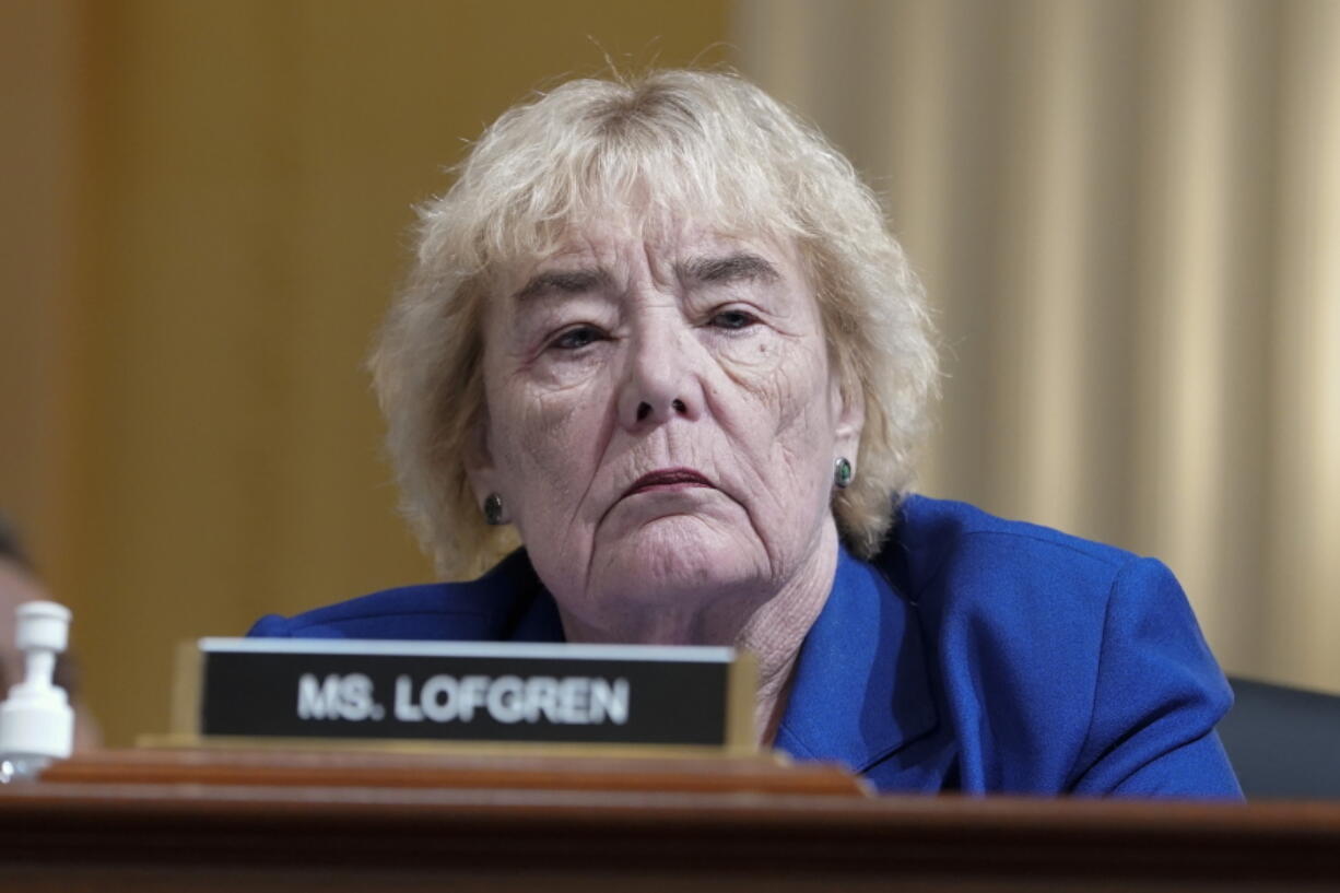 FILE - Rep. Zoe Lofgren, D-Calif., listens as the House select committee investigating the Jan. 6 attack on the U.S. Capitol holds a hearing at the Capitol in Washington, July 12, 2022. House Democrats are voting this week on changes to a 19th century law for certifying presidential elections, their strongest legislative response yet to the Jan. 6 Capitol insurrection and former President Donald Trump's efforts to overturn his 2020 election defeat.