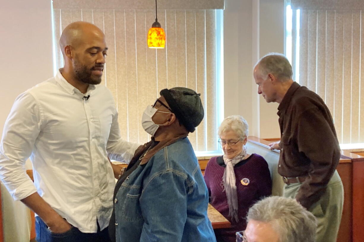 Wisconsin Democratic U.S. Senate candidate Mandela Barnes meets with older voters at Elie's Caf? where he repeats his criticisms of Republican Sen. Ron Johnson for questioning guaranteed funding of Social Security and Medicare on Monday, Sept. 26, 2022, in Monona, Wisconsin.