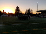 Union players gather before their game with Yelm on Friday, Sept. 9, 2022.