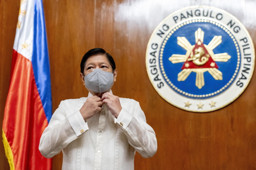 FILE - Philippine President Ferdinand Marcos Jr. arrives for a meeting with Secretary of State Antony Blinken at the Malacanang Palace in Manila, Philippines, on Aug. 6, 2022. President Marcos Jr. will travel to Indonesia and Singapore in his first overseas trip since taking office in June to intensify security ties and discuss crises confronting the region, including the strife in Myanmar, officials said Friday Sept. 2, 2022.
