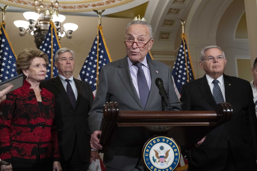 Senate Majority Leader Chuck Schumer, D-N.Y. speaks during a news conference following the Democrats policy luncheon meeting on Capitol Hill, Tuesday, Sept. 20, 2022, in Washington.