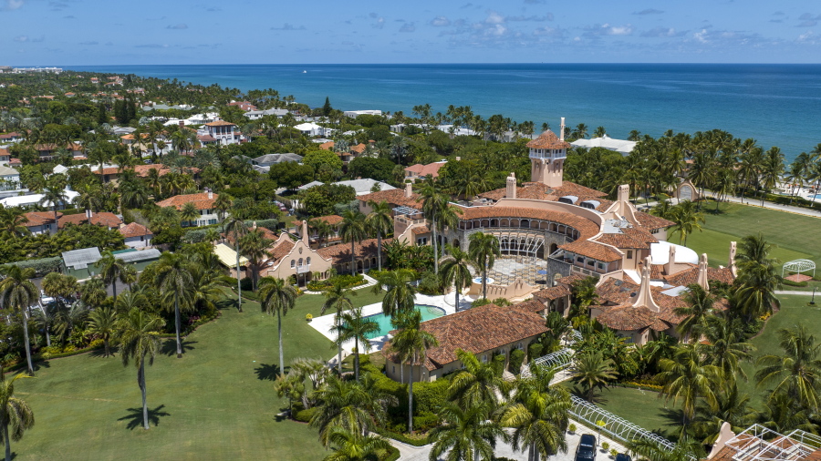 This photo shows an aerial view of former President Donald Trump's Mar-a-Lago club in Palm Beach, Fla., Wednesday, Aug. 31, 2022. The Justice Department says classified documents were "likely concealed and removed" from former President Donald Trump's Florida estate as part of an effort to obstruct the federal investigation into the discovery of the government records.
