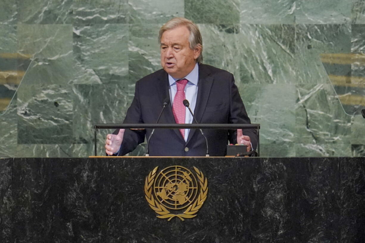 United Nations Secretary-General Antonio Guterres addresses the 77th session of the General Assembly at U.N. headquarters Tuesday, Sept. 20, 2022.