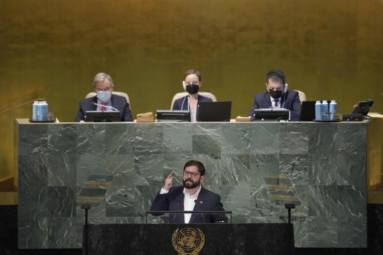 President of Chile Gabriel Boric Font addresses the 77th session of the General Assembly at United Nations headquarters, Tuesday, Sept. 20, 2022.
