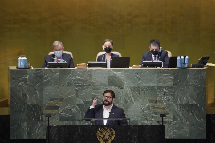 President of Chile Gabriel Boric Font addresses the 77th session of the General Assembly at United Nations headquarters, Tuesday, Sept. 20, 2022.