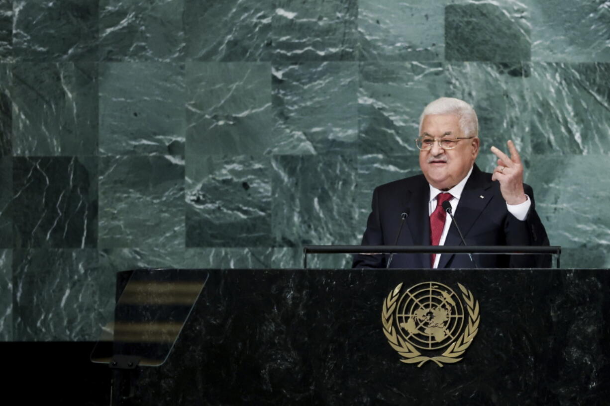 Palestinian President Mahmoud Abbas addresses the 77th session of the United Nations General Assembly, Friday, Sept. 23, 2022, at the U.N. headquarters.