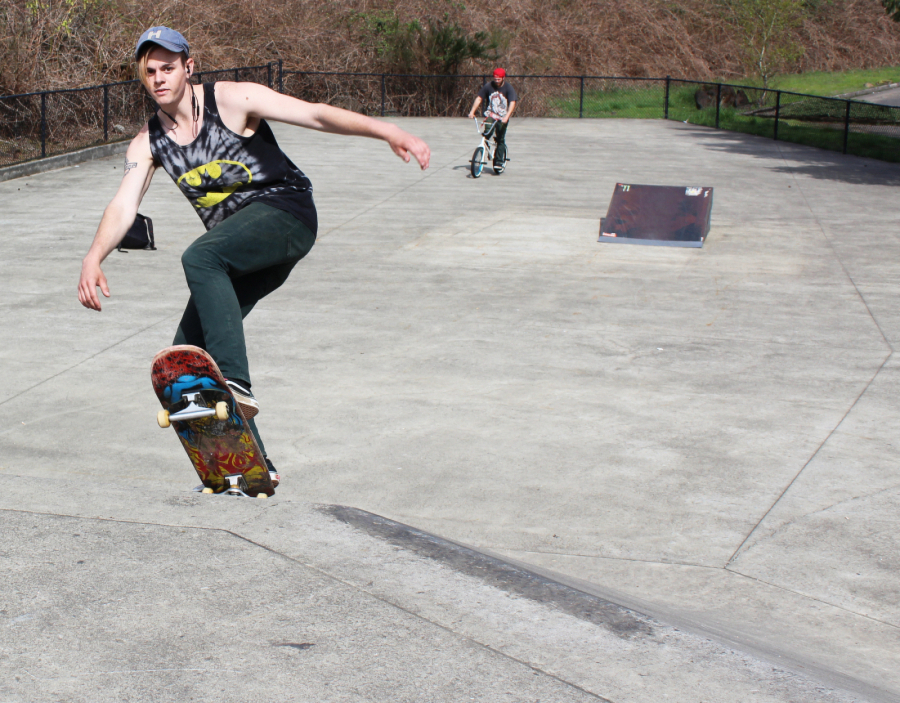 Alexander Chadduck, 21, skates at the Camas-Washougal Riverside Skate Park on April 9, 2018.