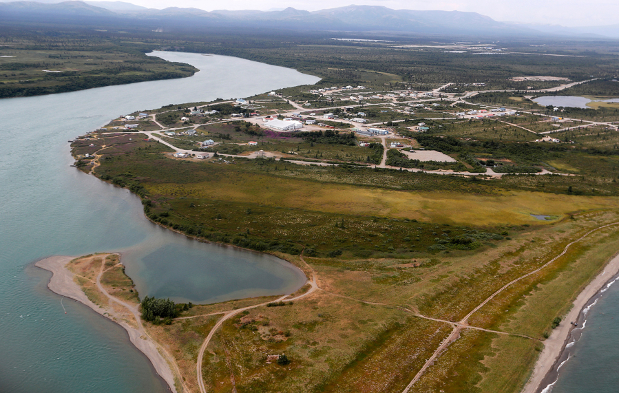 The Newhalen River flows into Lake Iliamna in Newhalen, Alaska, a native fishing village located near the site of the proposed Pebble Mine on July 23, 2019.