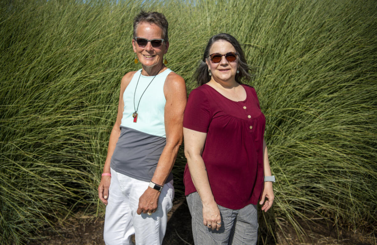 Breast cancer survivors Jaron Farley, right, and Brenda Fletcher Gaston chose different paths after mastectomy. Farley had implants that had to be removed nine years later; then she underwent DIEP flap reconstruction. Gaston decided to go flat.