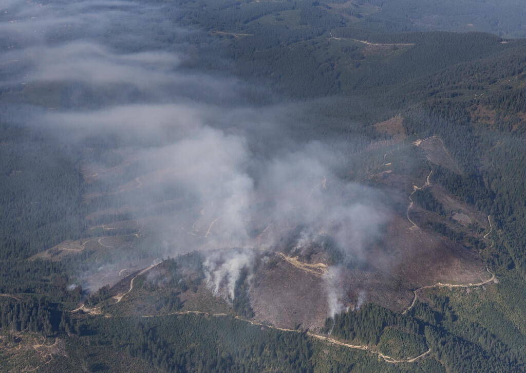 The Nakia Creek Fire burns on Tuesday, Oct. 11, 2022, near Larch Mountain.