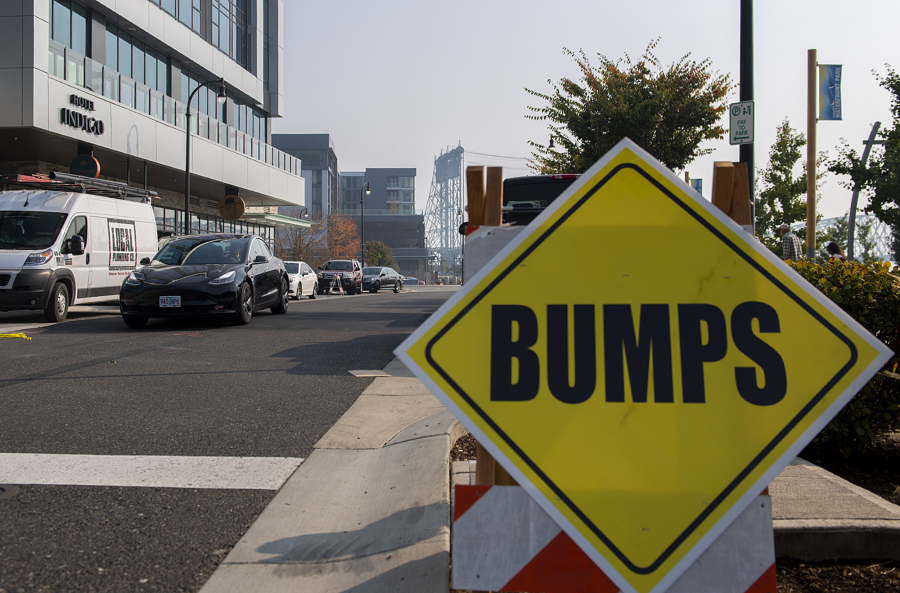 Kyree Amusa, who works at The Yard Milkshake Bar, often sees cars racing down Waterfront Way traveling around 60 mph. A new series of speed bumps aims to stop that.