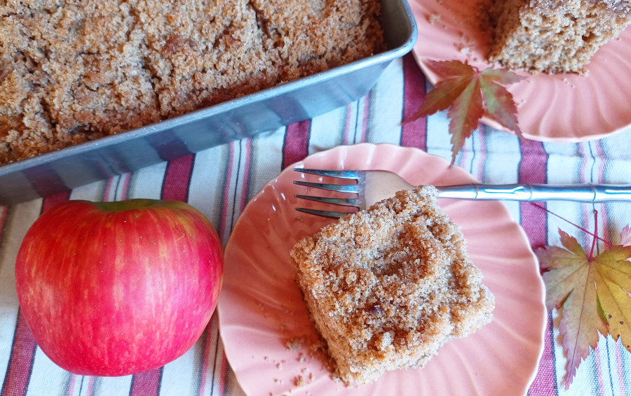 This streusel-topped applesauce cake has a cup of applesauce, plus sour cream and autumn spices.