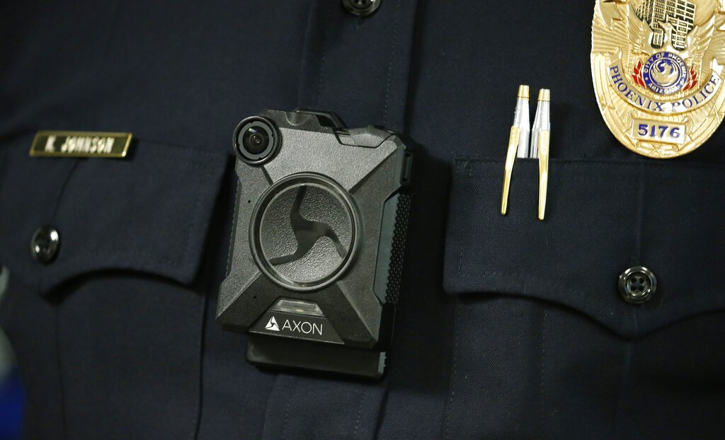 The Vancouver City Council has signed a contract with Axon Enterprises to provide the Vancouver Police Department with body-worn cameras, as shown here in 2019 in Phoenix. (AP Photo/Ross D.