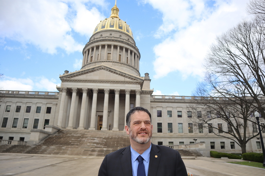 West Virginia Democratic Del. Mike Pushkin stands outside the West Virginia State Capitol in Charleston, W.Va. on April 1, 2022.