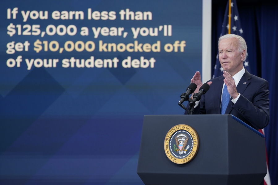 President Joe Biden speaks about the student debt relief portal beta test in the South Court Auditorium on the White House complex in Washington, Monday, Oct. 17, 2022.