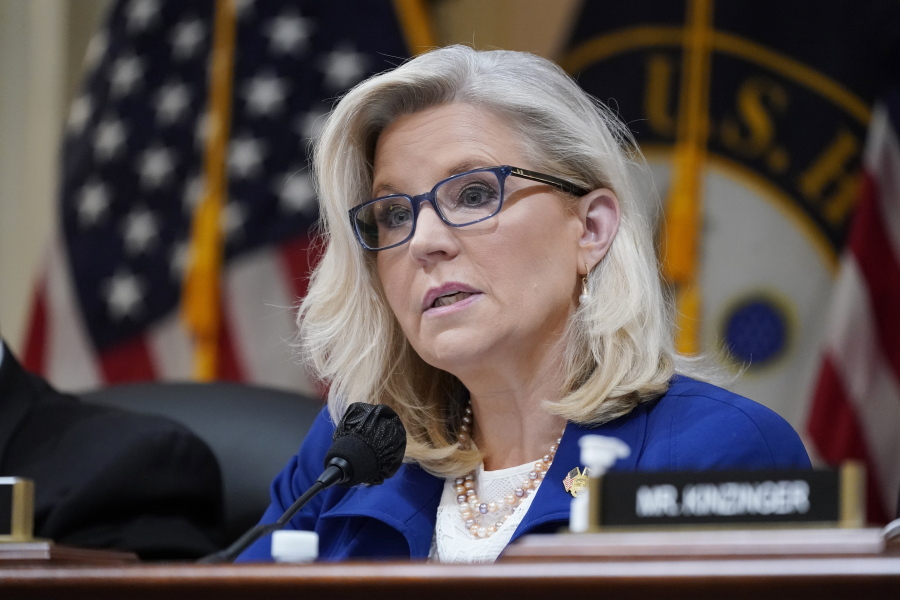 FILE - Vice Chair Liz Cheney, R-Wyo., speaks as the House select committee investigating the Jan. 6 attack on the U.S. Capitol, holds a hearing on Capitol Hill in Washington, Oct. 13, 2022. (AP Photo/J.