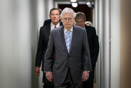 FILE - Senate Minority Leader Mitch McConnell, of Ky., arrives to speak to reporters Sept. 7, 2022, ahead of a news conference on Capitol Hill in Washington. As the midterm campaign speeds into its final full month, leading Republicans believe the Senate majority remains firmly within their reach. Democratic strategists privately concede that the GOP's mounting challenges may not be enough to overcome their own shortcomings.