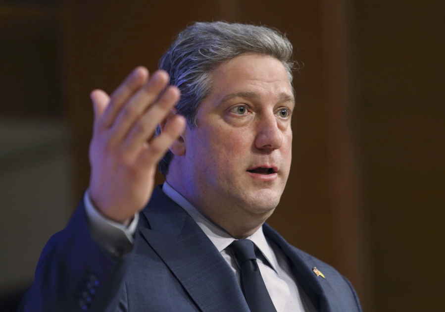 FILE--In this file photo from March 28, 2022, U.S. Senate Democratic candidate Rep. Tim Ryan, D-Ohio, in Ohio's U.S. Senate Democratic Primary talks to reporters after after a debate, in Wilberforce, Ohio. Democratic U.S. Rep. Tim Ryan and Trump-endorsed Republican and "Hillbilly Elegy" author JD Vance are scheduled to participate Monday, Oct. 10, 2022 in Cleveland for the first of two scheduled debates in their race to succeed retiring Republican Sen. Rob Portman in Ohio. (Joshua A.