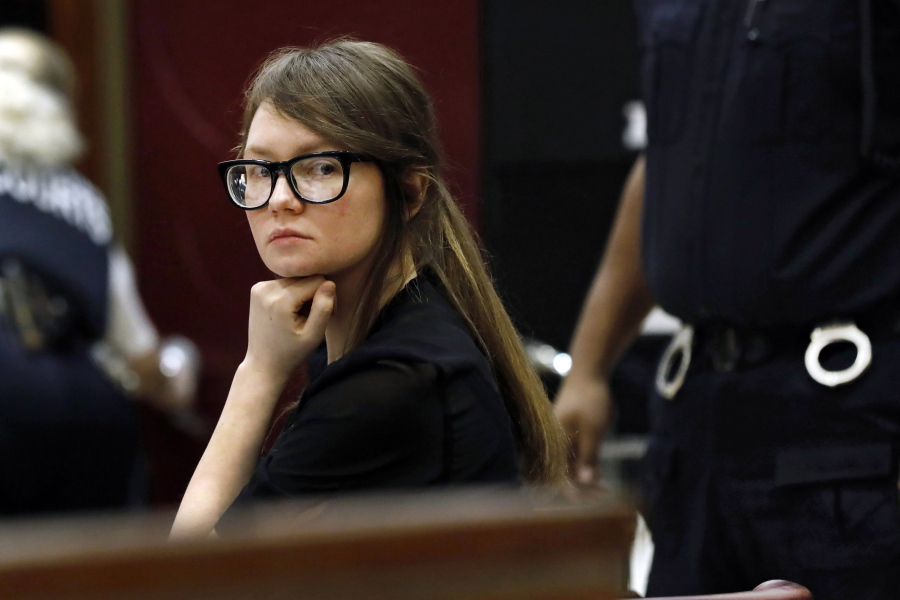 FILE -- Anna Sorokin sits at the defense table during jury deliberations in her trial at New York State Supreme Court, April 25, 2019, in New York. A U.S. immigration judge cleared the way Wednesday, Oct. 5. 2022, for fake German heiress Anna Sorokin to be released from detention to home confinement while she fights deportation, if she meets certain conditions.