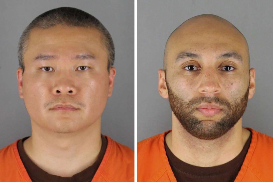 FILE - This combo of photos provided by the Hennepin County Sheriff's Office in Minnesota, show Tou Thao, left, and J. Alexander Kueng. Prosecutors and defense attorneys for the two former Minneapolis police officers charged in the killing of George Floyd have filed more than 100 motions to limit testimony or evidence at trial -- with many requests relying heavily on what happened at the previous two trials in Floyd's death.