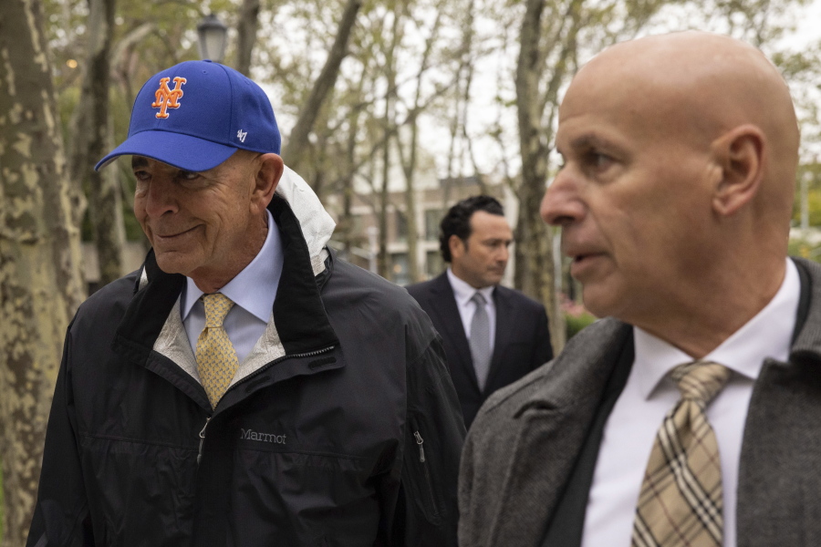 Tom Barrack, left, arrives at Brooklyn Federal Court on Monday, Oct. 3, 2022, in New York.